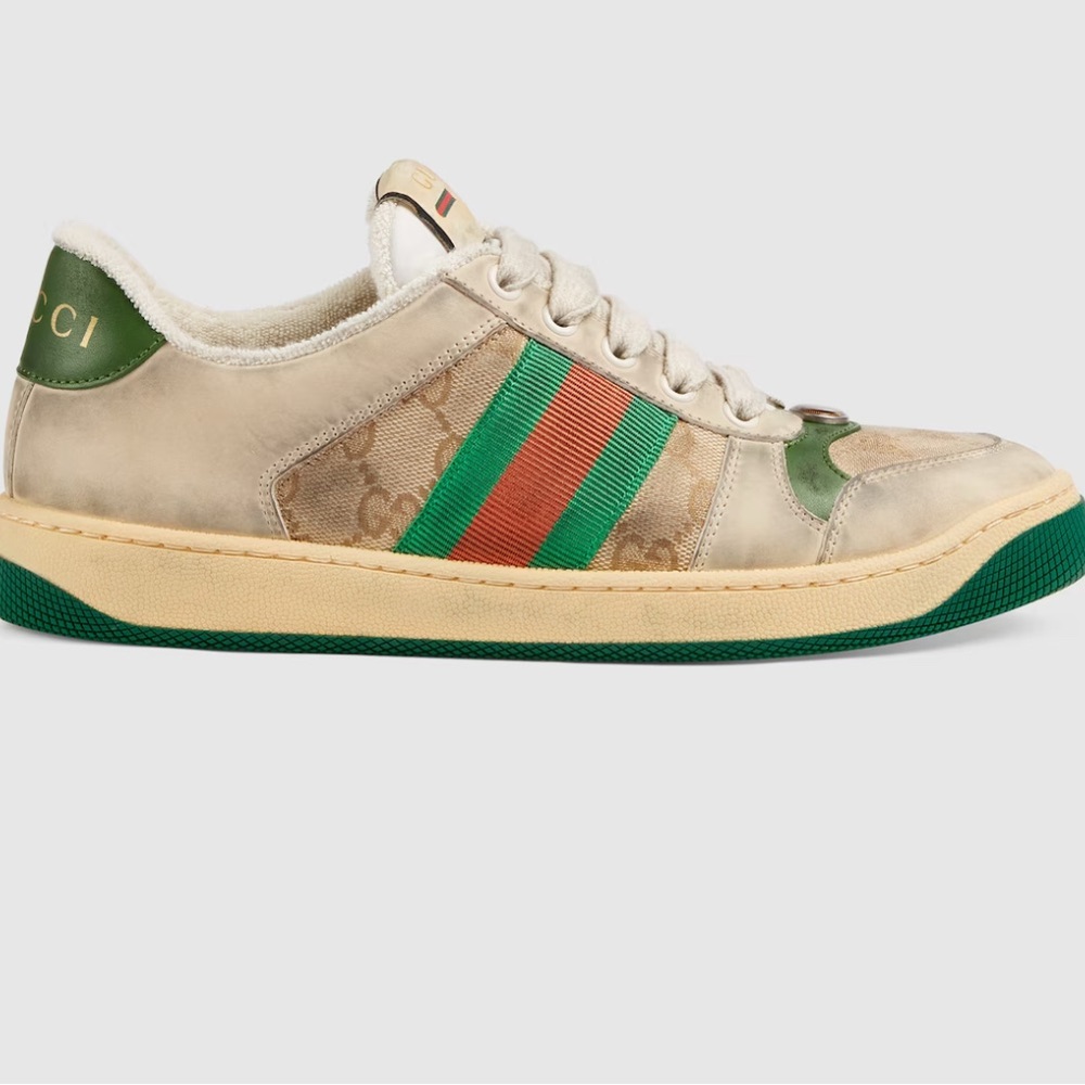 Gucci Cream and Green Sneakers Distressed Vintage Style